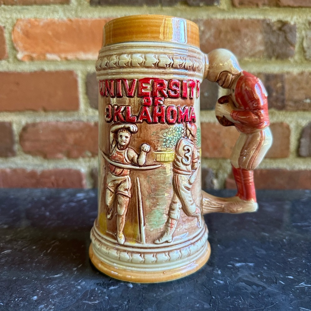 Rare, University of Oklahoma stein.  Beer? Vintage. Boomer Sooner. Mint Japan